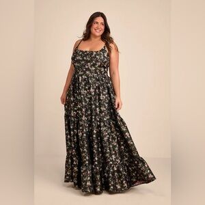 Lulus Black Floral Tiered Maxi Dress